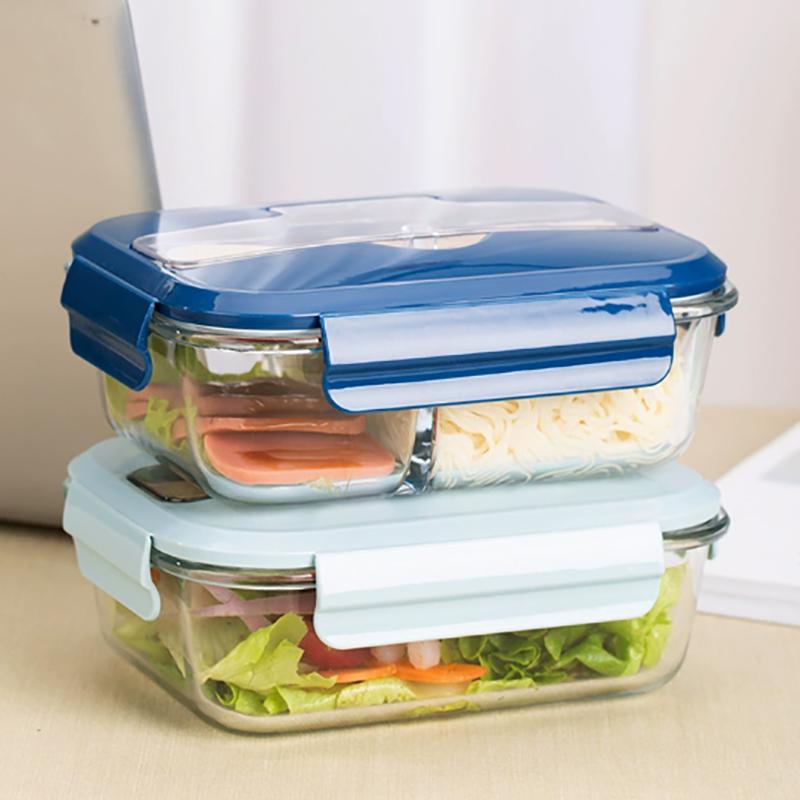 3/2/1-Compartment Heat-Resistant Glass Lunch Box With Cutlery Spill-Proof Office Airtight Lunch Box Bento Box Microwaveable