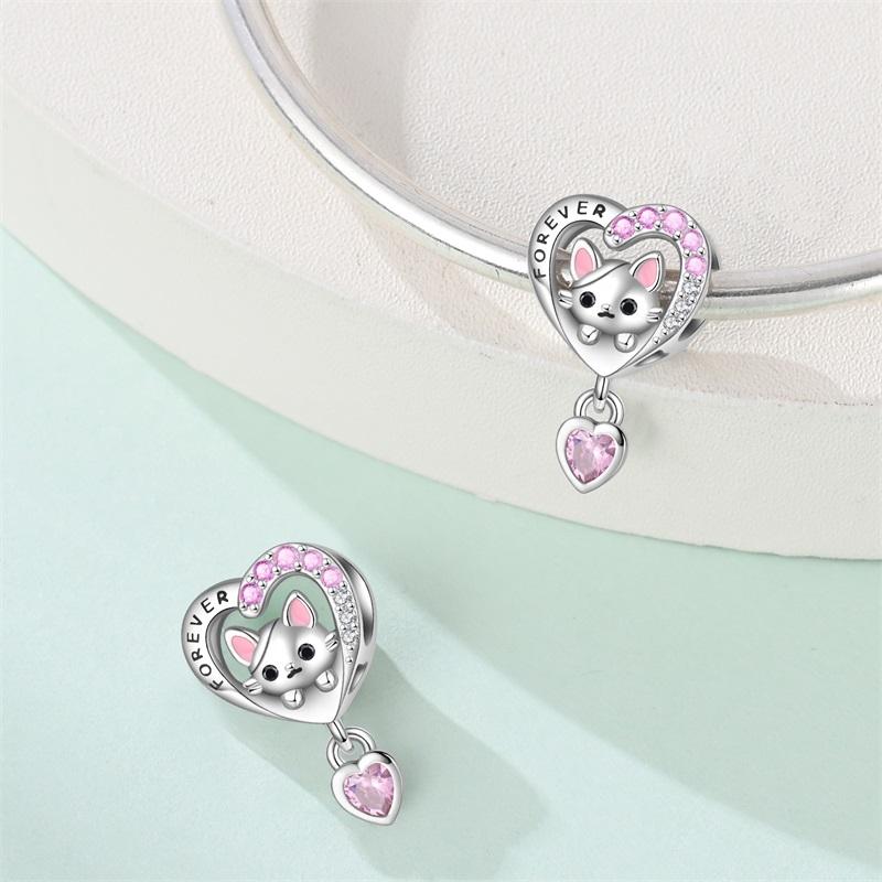 100%Stering Copper Cute Pet Charms Beads Dog Cat Moon Pendant Fit Original 3Mm Bracelet Diy For Women Jewelry
