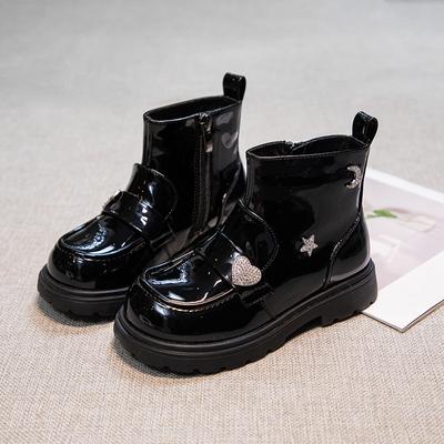 Kinder Mode Stiefel Mädchen Schwarze Stiefeletten Elegant Dick Warm Plüsch Fell Kinder Kurze PU Leder Stiefel Seitenreißverschluss Winter Neu