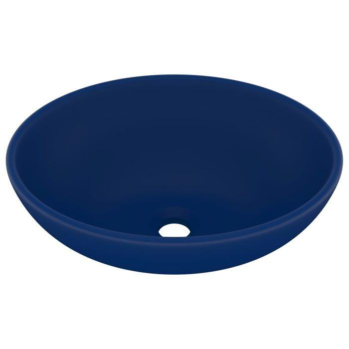 VidaXL Lavabo Ovale de Luxe Vasque à Poser de Toilette Lave-mains de Salle de Bain Cuisine Maison Intérieur Bleu Foncé Mat 146924
