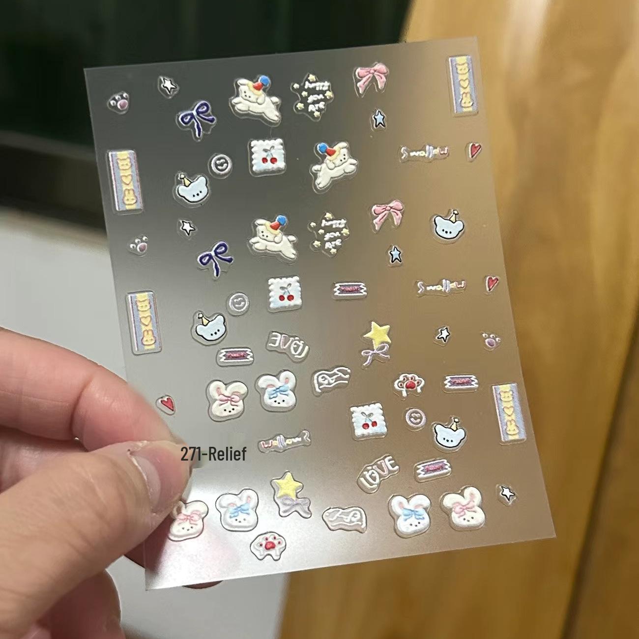 5D Cute Rabbit & Cartoon Dog Nail Art Stickers YF071 Embossed