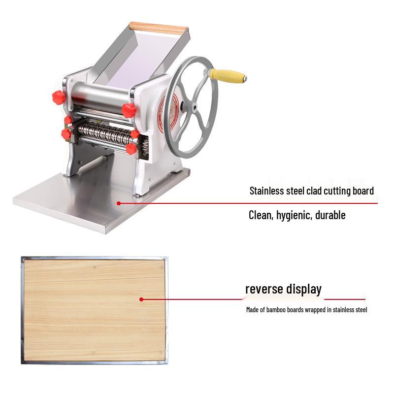 Compact Household Manual Noodle & Pasta Maker with Dumpling Wrapper Roller and Hand Crank, Stainless Steel