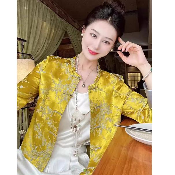 Autumn 2024 Yellow Zen Style Tang Jacket for Women