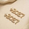 Fashion Happy New Year Earrings Rhinestone Stud Earrings Trendy 2027 Digital Earrings  New Year