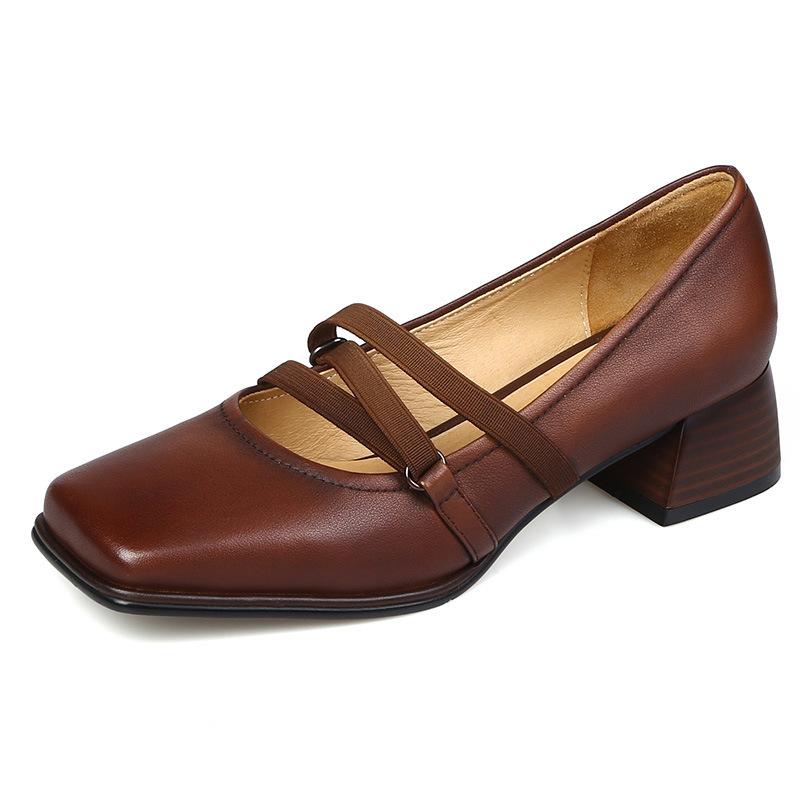 French retro Mary Jane shoes women's brown autumn 2022 new mid-heeled square head light mouth single shoes
