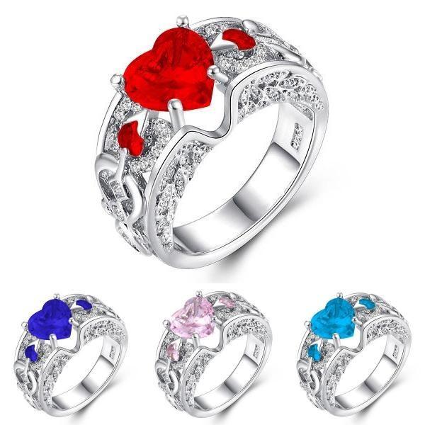 Elegant Women Ladies Rhinestone Princess Heart Shape Jewelry Wedding Ring