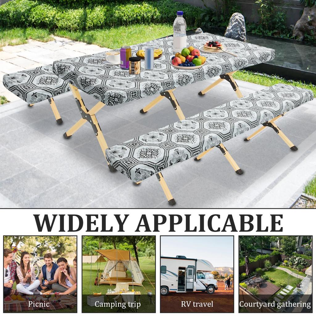 Tablecloth Bench Cover PVC Waterproof Camping Tablecloth Kit With Elastic Edge Picnic Table Cover Decoration for Outdoor Garden