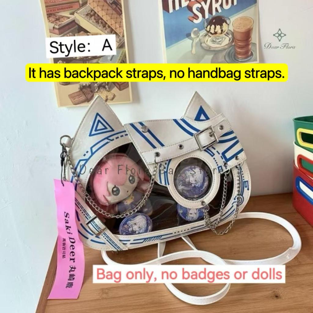 

Y2K Kawaii Cat Ita Bag Cute PU Backpack Girls Transparent Pocket Harajuku Crossbody Bag Women s Fashion DIY Display Shoulder Bag 35x28x7cm