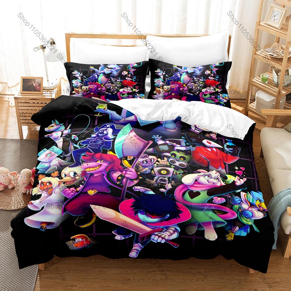 Deltarune Chapter 2 Fantastyczna Pikselowa Gra Przygodowa Pościel Zestaw Poszewka na Kołdrę + 2 Poszewki na Poduszki Wystrój Pokoju Nastolatka Gracza