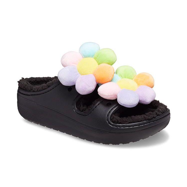 Crocs Classic Warm Fleece Floral Slippers Unisex Slippers Black 209240-001