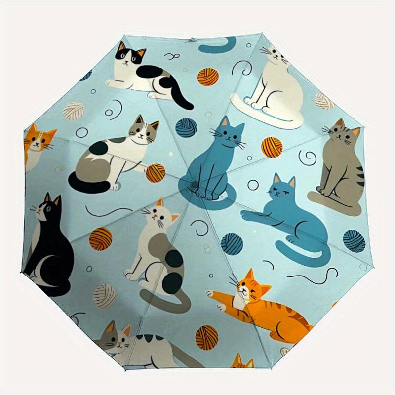 1pc Cat Yarn Automatic Umbrella   Auto Open/Close Folding Umbrella with  8 Rib Frame, 3 Fold Compact Umbrella for Men & Women, 78