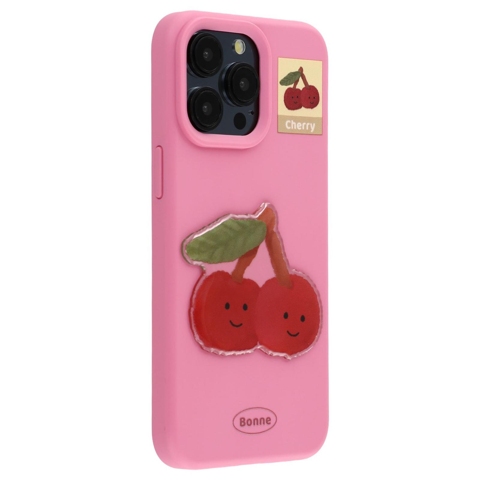 

For iPhone 15 Pro Max Case Pattern Printed 2.0mm TPU Phone Cover with 3D Accessories Decor Rose+Cherry