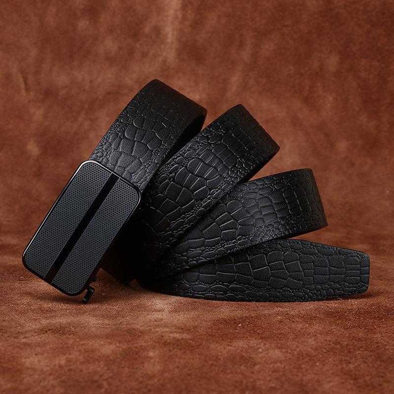 High-End Crocodile Pattern Stainless Steel Automatic Buckle Belt Men'S Leather First Layer Cowhide Business Casual Dress Pants Belt