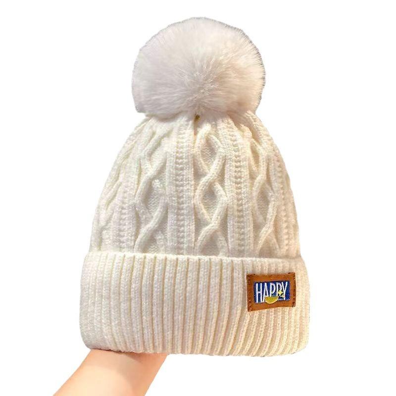 Winter wool hat fleece women's warm knitted hat thickened winter white women's fashion versatile double-layer ear protection hat