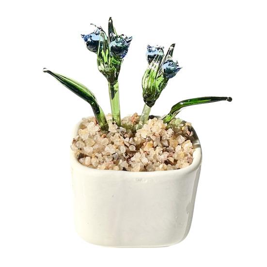 Miniature Glasblomst Figur Håndblæst Mini Blomsterbuket i Pot Samlerobjekt Blomstrende Blomsterpynt til Hjem Indendørs Borddekoration