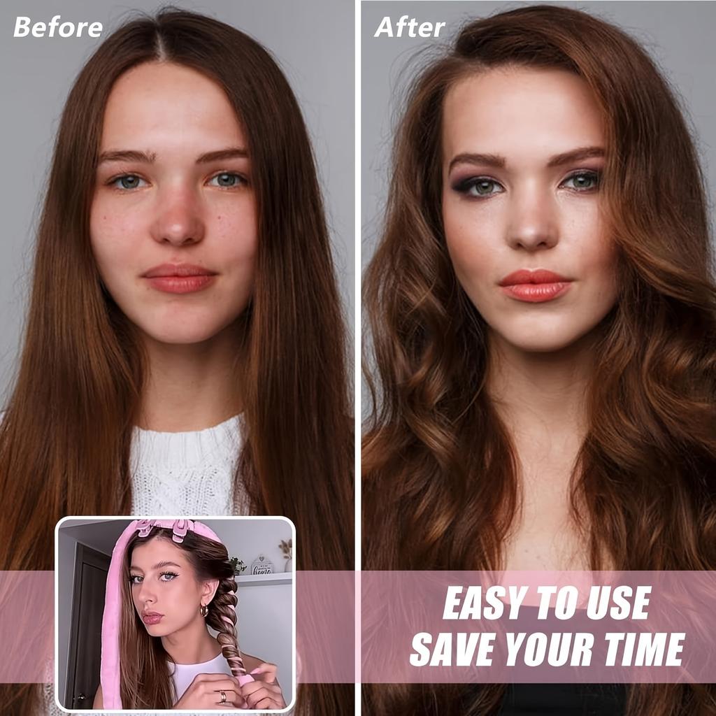 5pcs No-Heat Curling Wand Set with Hair Clips and Scrunchies