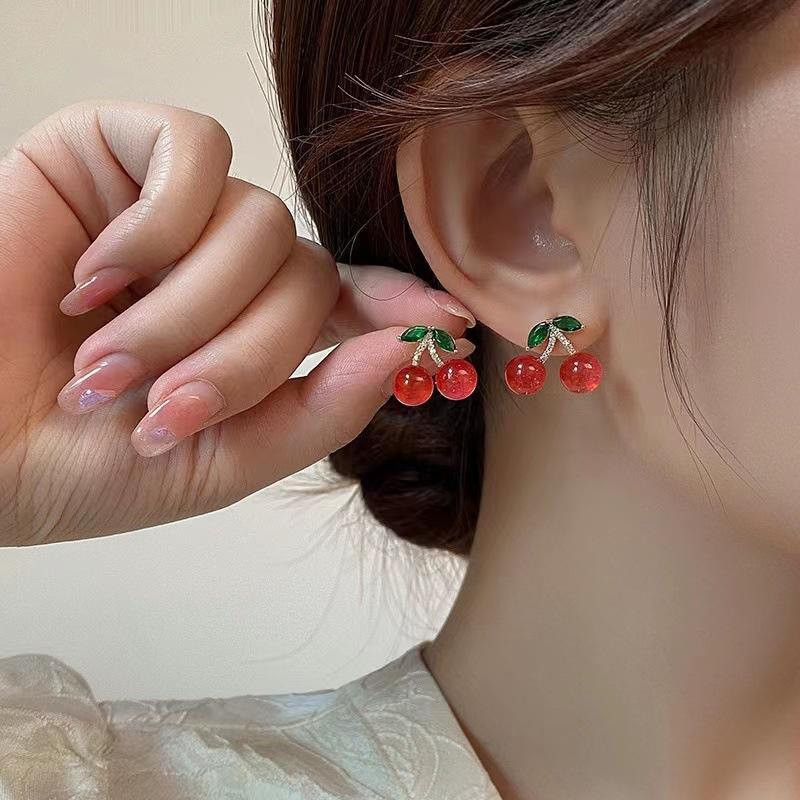 Trend Unique Design Elegant Exquisite Light Red Cherry Earrings Female Jewelry Party Premium Gift