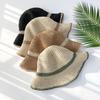 Women's Overseas Travel Straw Hat with Color Block Long Brim Bucket Hat