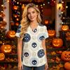 Damen V-Ausschnitt Kurzarm Kasack mit Taschen Halloween-Print Pflegekraft Uniform