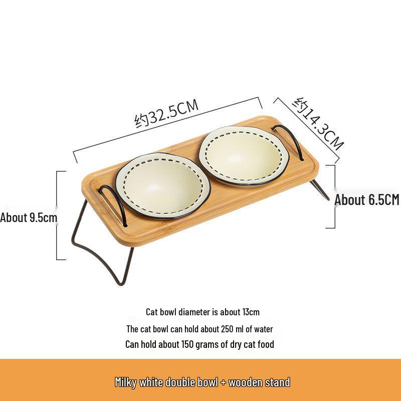 Non-Spill Raised Pet Bowl Set: Double Dog Bowl, Triple Cat Bowl, Anti-Tip Ceramic for Neck Protection