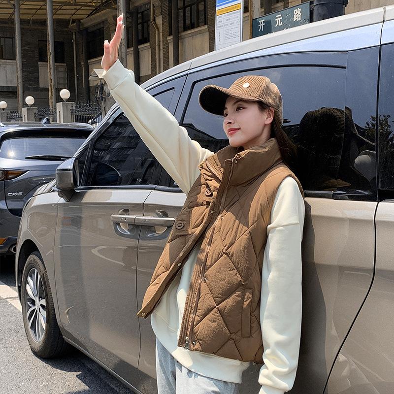 Cotton Clothes Vest Women's New Button Silhouette Foreign Style Down Cotton Vest Small Warm Vest Tide