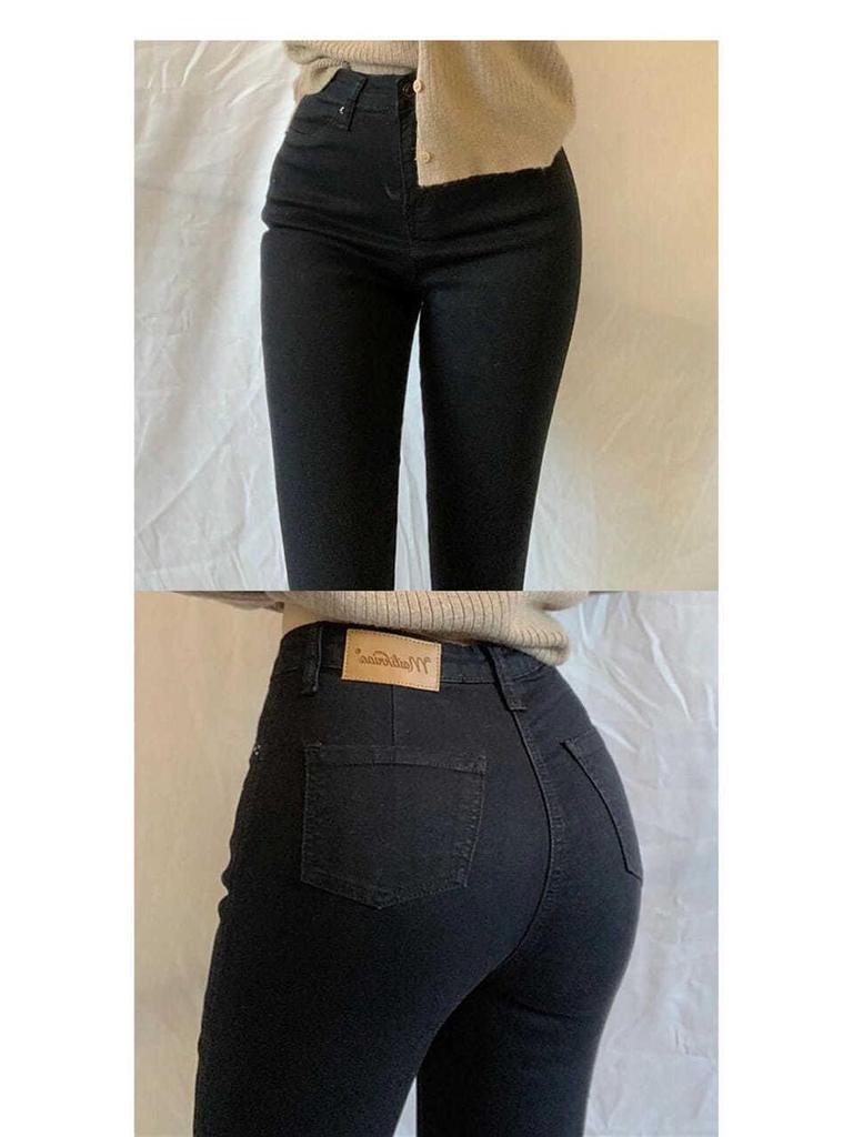 Pantalones Lápiz de Mezclilla Azul Claro Elásticos de Cintura Alta Talla Grande para Mujer