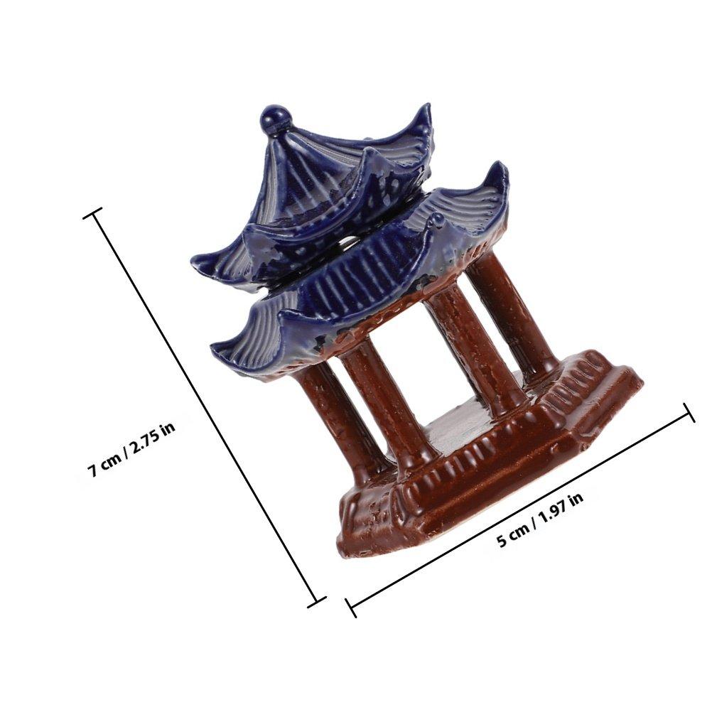 Ceramic Pavilion Aquarium Ornament Hexagonal Double-Layer Pavilion Fish Tank Mini Decor Traditional Chinese Water Tank