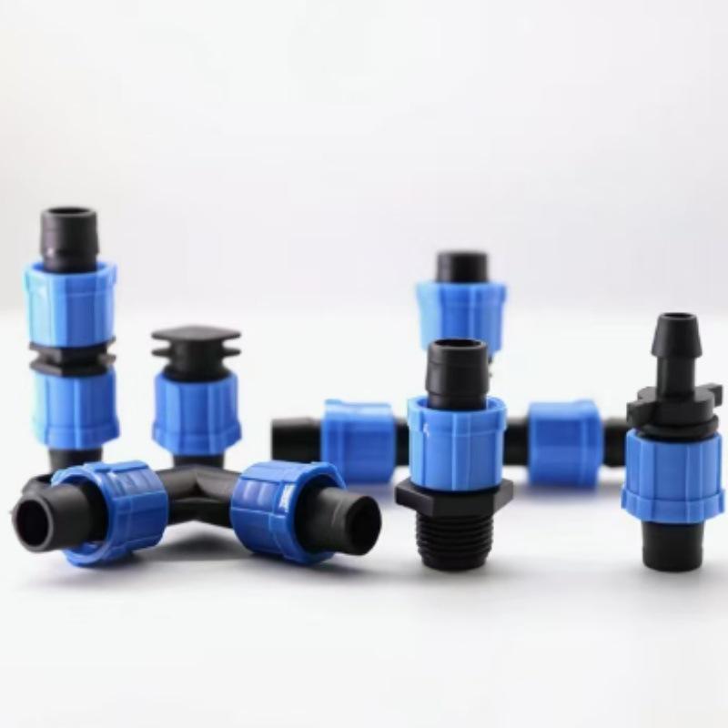 16mm Drip Tape Accessories Set: Tee Connector, Lock, Bypass, Male Thread for Garden, Greenhouse, Agriculture.