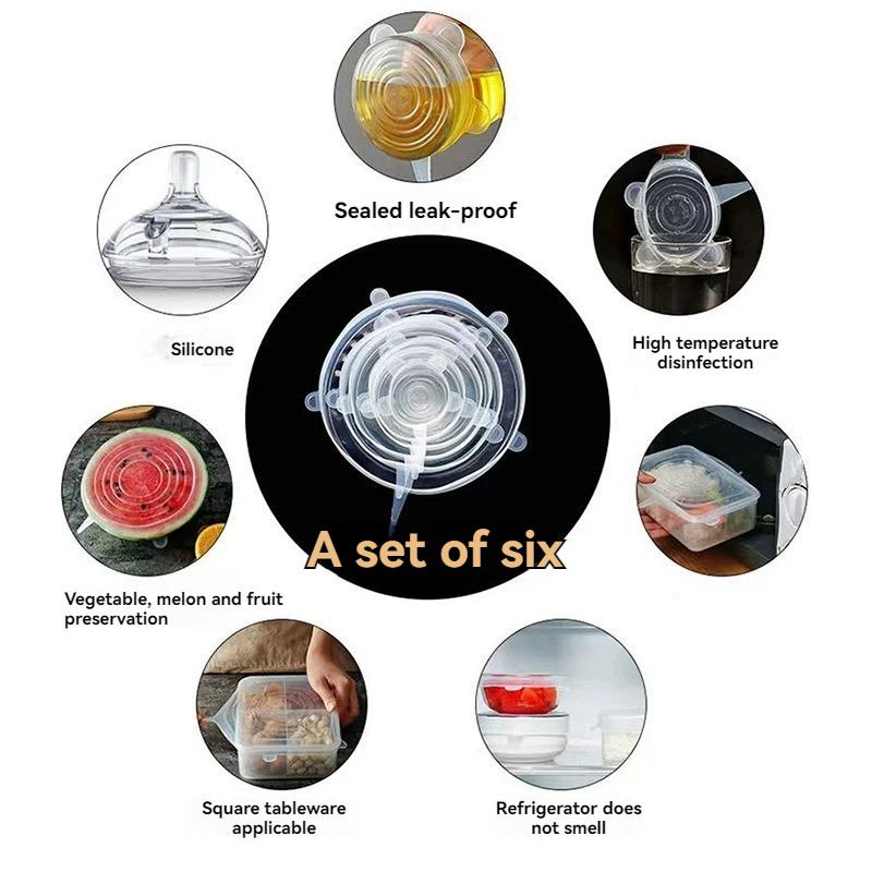 6-Piece Set of Silicone Lids, Fresh-Keeping Covers, Round Universal Sealing Bowl Lids, Leftover Food Plastic Wrap Covers