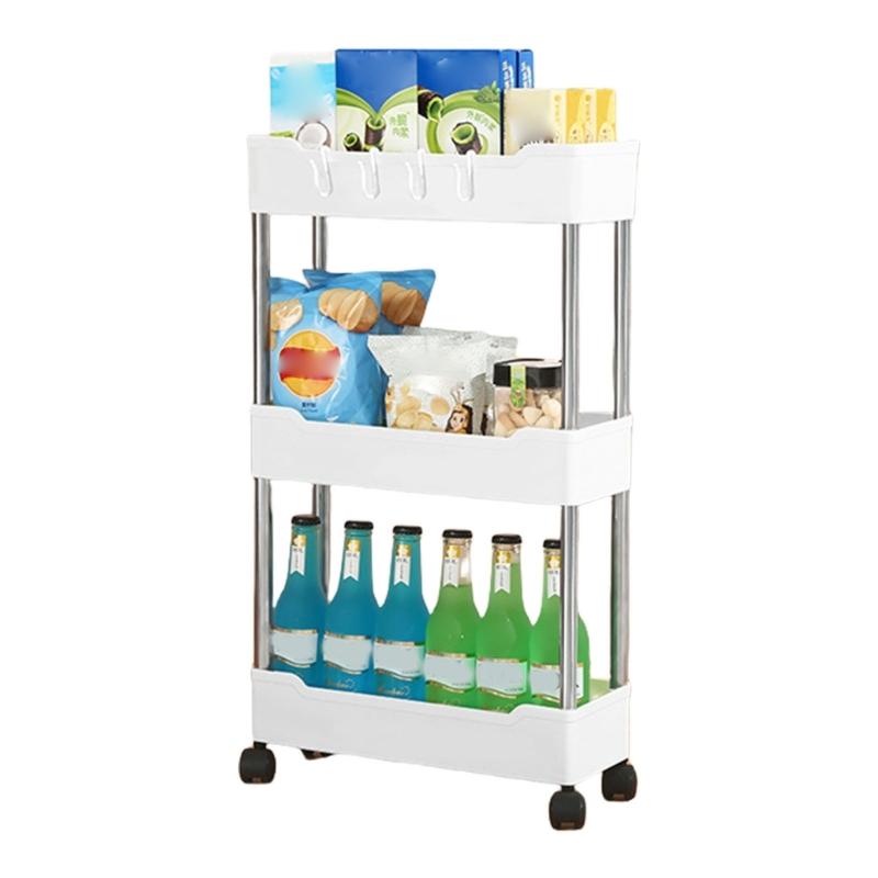 

Adjustable Heights Bathroom Kitchen Organizers Cart Rolling Multi Shelf Storage Unit For Small Spaces Slim Design 3layer narrow model белый