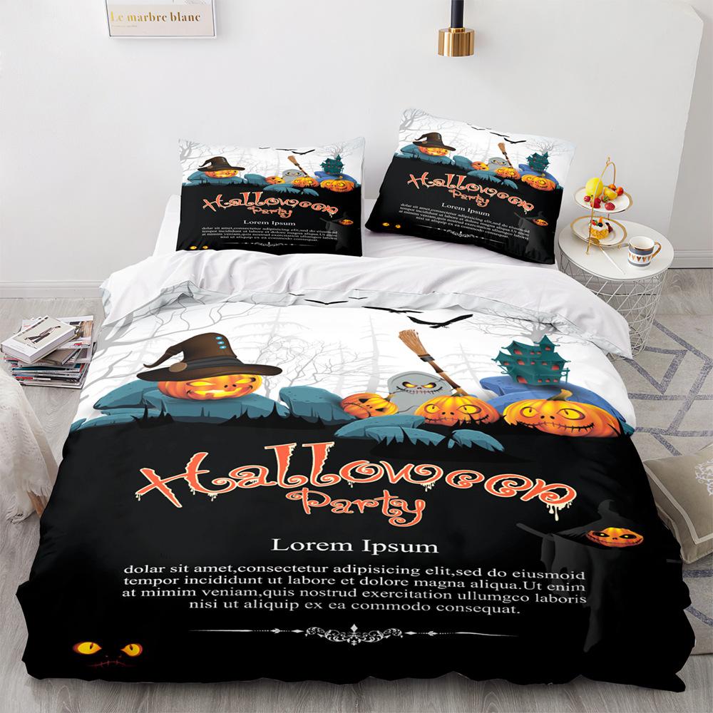 Home Bedding Single Double Bed Full Size Halloween Printed Pillowcase and Quilt Cover 2-3 Pieces of Microfiber Comfortable Quilt Cover