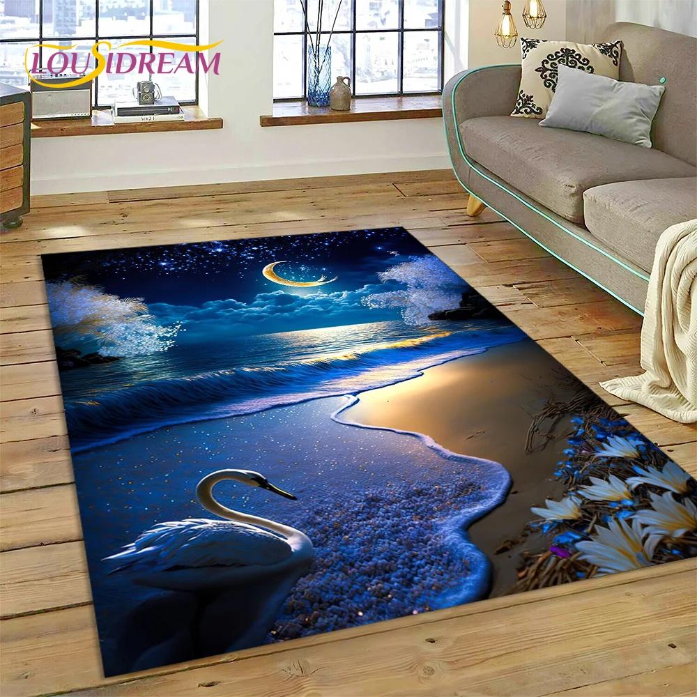 Love Swan Cartoon Cygnus Girl Gift Carpet Rug for Home Living Room Bedroom Sofa Doormat Decor,Kids Area Rug Non-slip Floor Mat