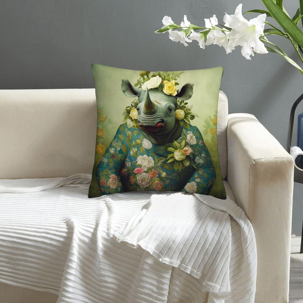 Animal Vintage Portrait Pillow Case Sofa Decorative Home Double-Sided Print Plush Square Throw Pillow Covers Cushion Decor Cover