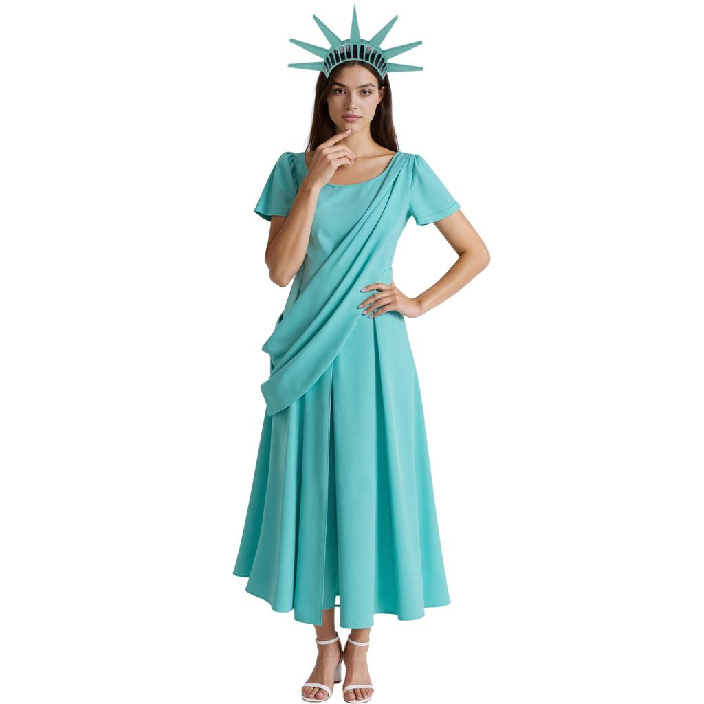 Halloween costume party Lady Liberty long skirt headband cosplay character costume summer dress
