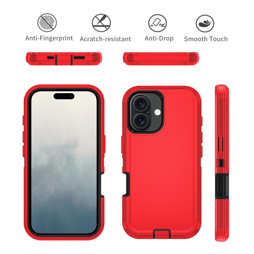 For iPhone 17 Rugged Case PC + TPU Cell Phone Cover with Back Clip Kickstand