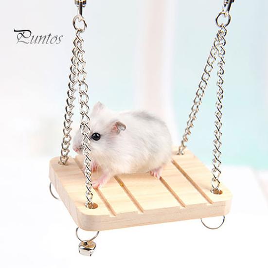Wooden Hanging Swing Hammock Hamster Squirrel Parrot Pet Chain with Bell Toy