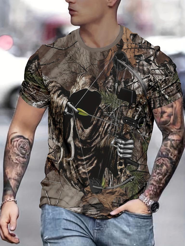 Herren Ganzkörperprint 3D Camouflage Hirsch T-Shirt Wald Wildtiere Jagd Kurzarm Outdoor Lässig Sommer Grafik-T-Shirt