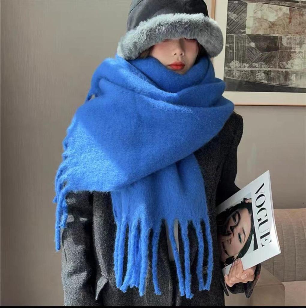 High-End Women's Mohair Scarf – Pure Color, Thick, Warm, All-Match, Korean Style for Autumn/Winter 2024