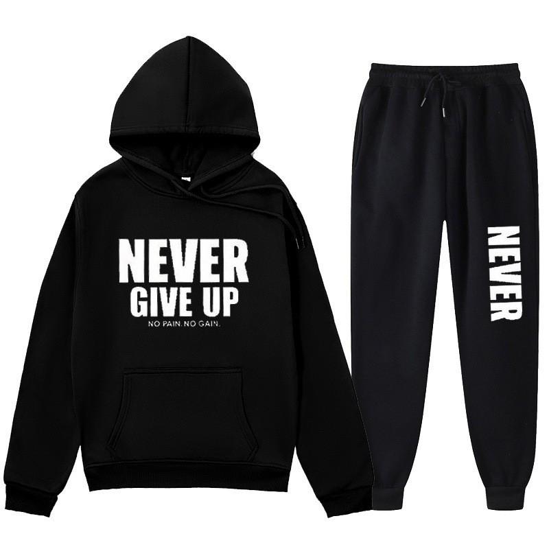 Herren Hoodie mit Buchstabenprint Set - Langarm Rundhals Oberteil Jogginghose Fleecegefüttert Lässiges Outfit Herbst