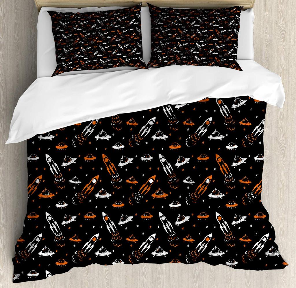 UFO Duvet Cover Set for Kids Boys Girls Teens Queen Lightweight Quilt Cover Outer Space Theme Bedding Set Bedroom Decor No Quilt