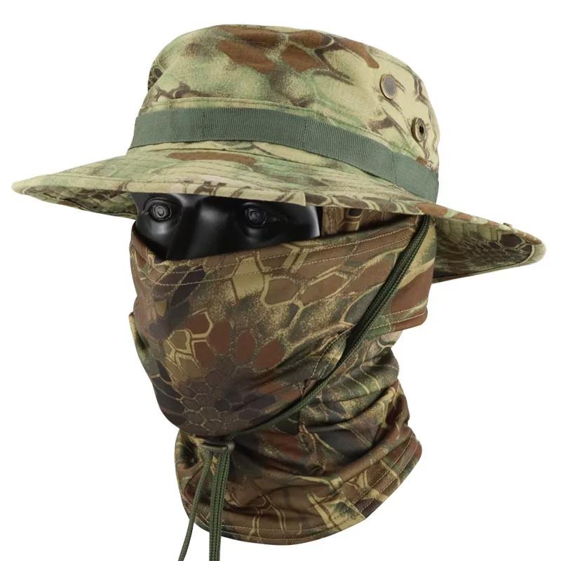 Camouflage Tactical Benny Hat Set Multifunctional Outdoor Fishing Bucket Hat Sun Protection Shade Breathable Round Edge Hat Men