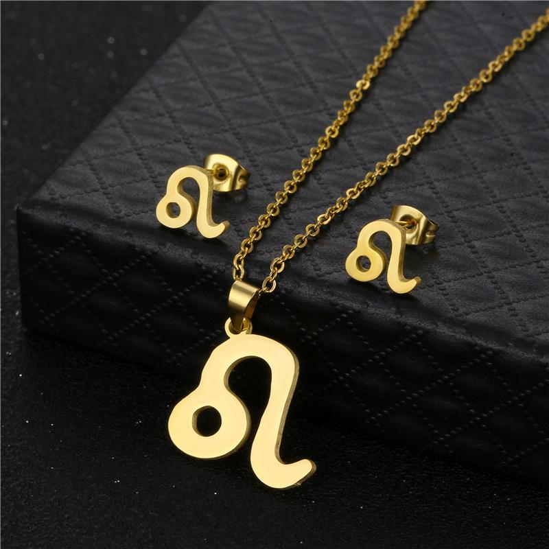 European and American Amazon Accessories Women's Zodiac Necklace Stud Earrings Set Constellation Pendant Short Necklace with Card
