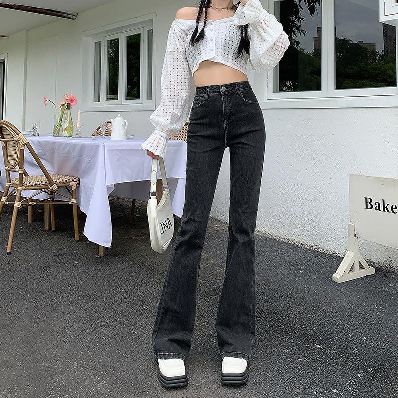 Fleece Thickened Black Flared Jeans Women's Trousers, High Waist Elastic, Thin, Warm and Slightly Mop Pants