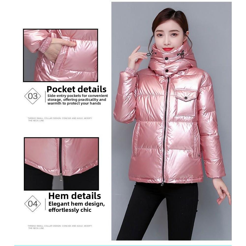 New Down Jacket Women's Short Thickened White Duck Down Jacket Women's Tide Ins Winter Bright Light Leave-in Down Jacket