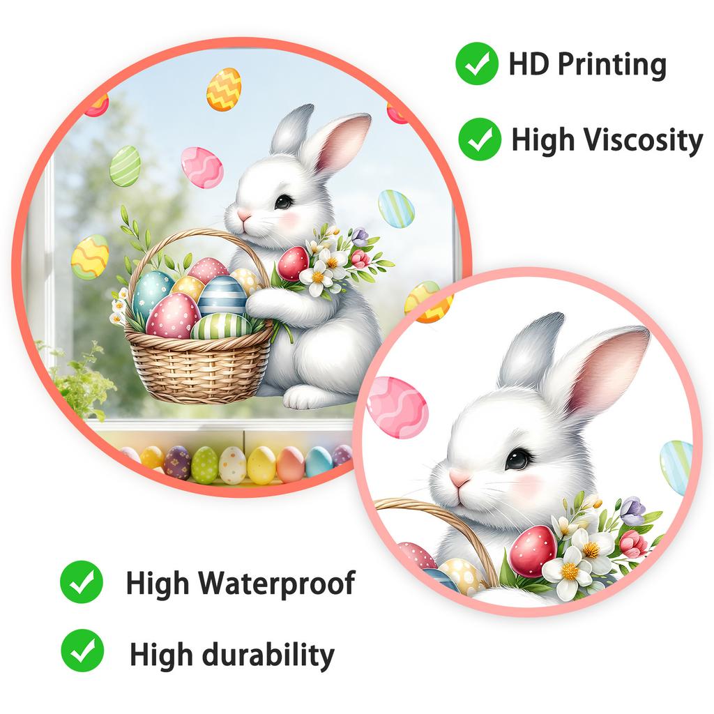 Easter Bunny Eggs Static Cling Window Stickers No Glue Removable for Bedroom Living Room Study Holiday Decor