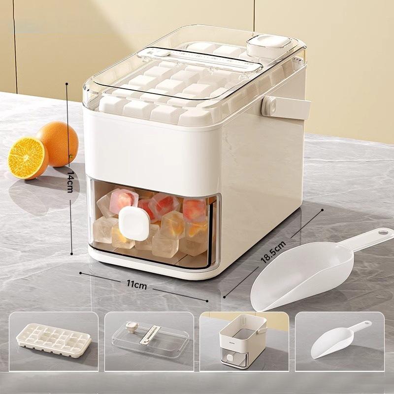 

28/56-Cube Ice Maker With Easy Press Cap - Double Layer, Press Portable Design, Household Ice Storage Ice Box
