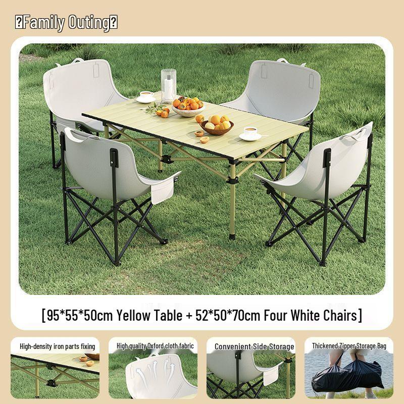 High-Back Portable Moon Chair and Folding Table Set for Camping and Picnic