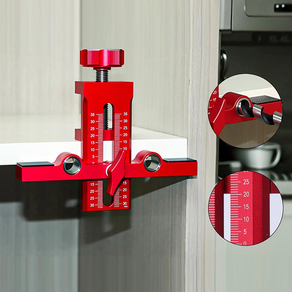 Cabinet Hardware Jig Adjustable Cabinet Door Mounting Tool with Rebounder Hole Punch for Hinge Alignment Aluminum Alloy
