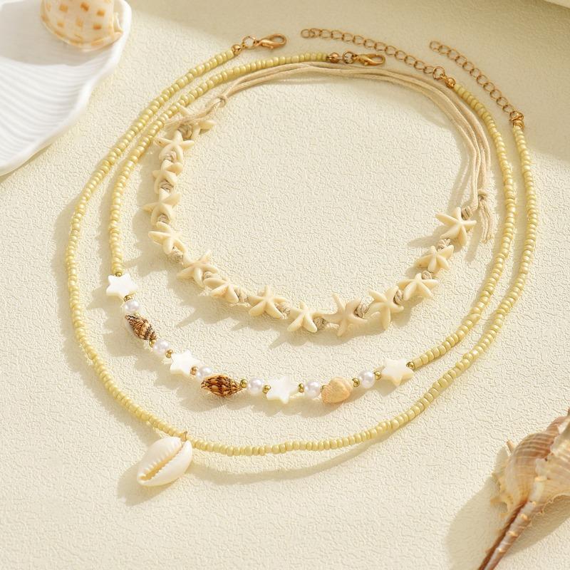 Ocean Resort Wind Starfish Conch Shell Necklace Light Luxury Niche Rice Bead Pearl Necklace Set