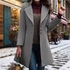 Women's Mid-Length Wool Coat with Turn-Down Collar - Slim-Fit, Solid Color, Casual Autumn/Winter Outerwear.